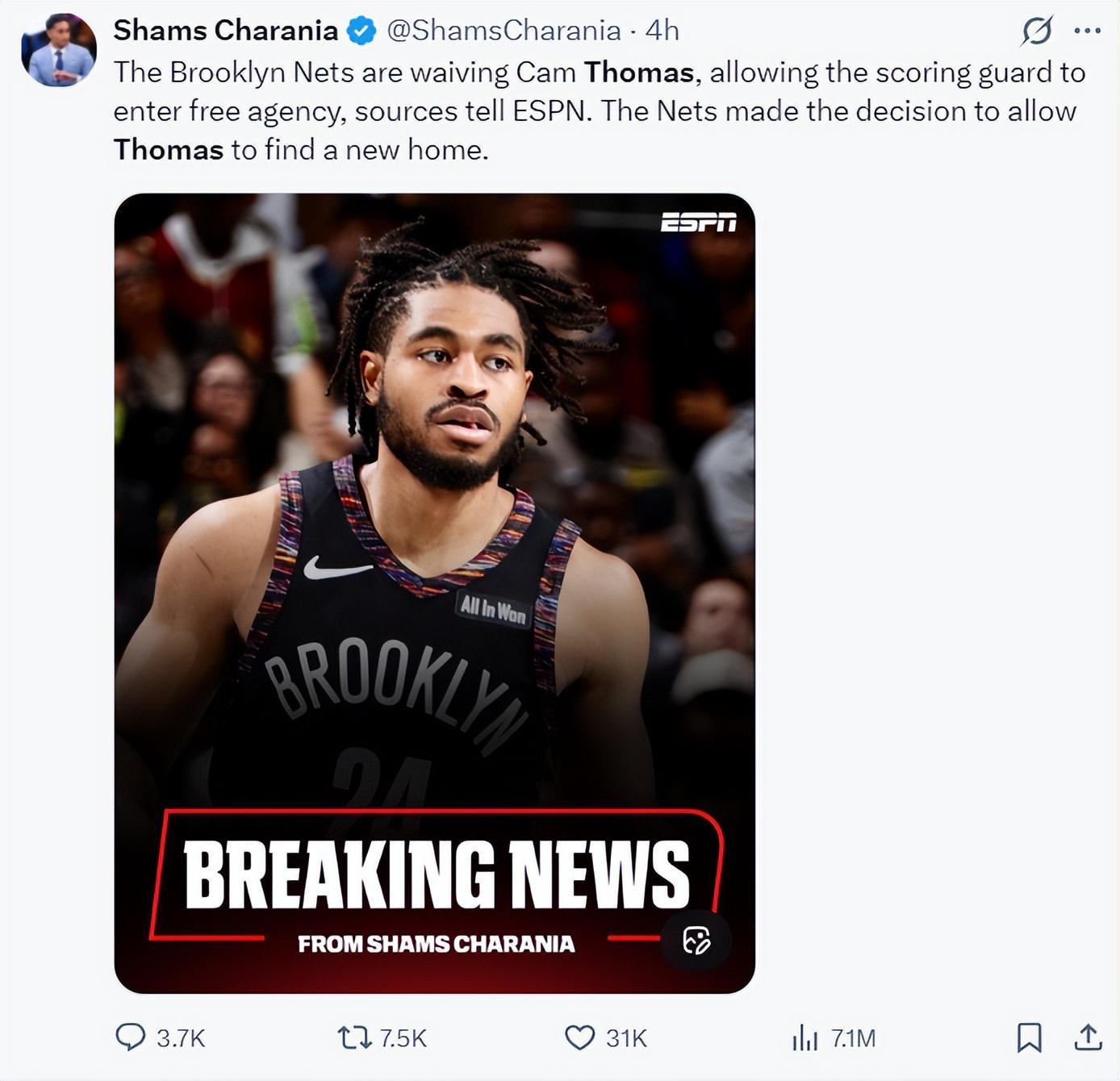 MK体育官方网站-火箭有意签托马斯！队记分析薪资最高125万 多队竞争为与KD重聚？